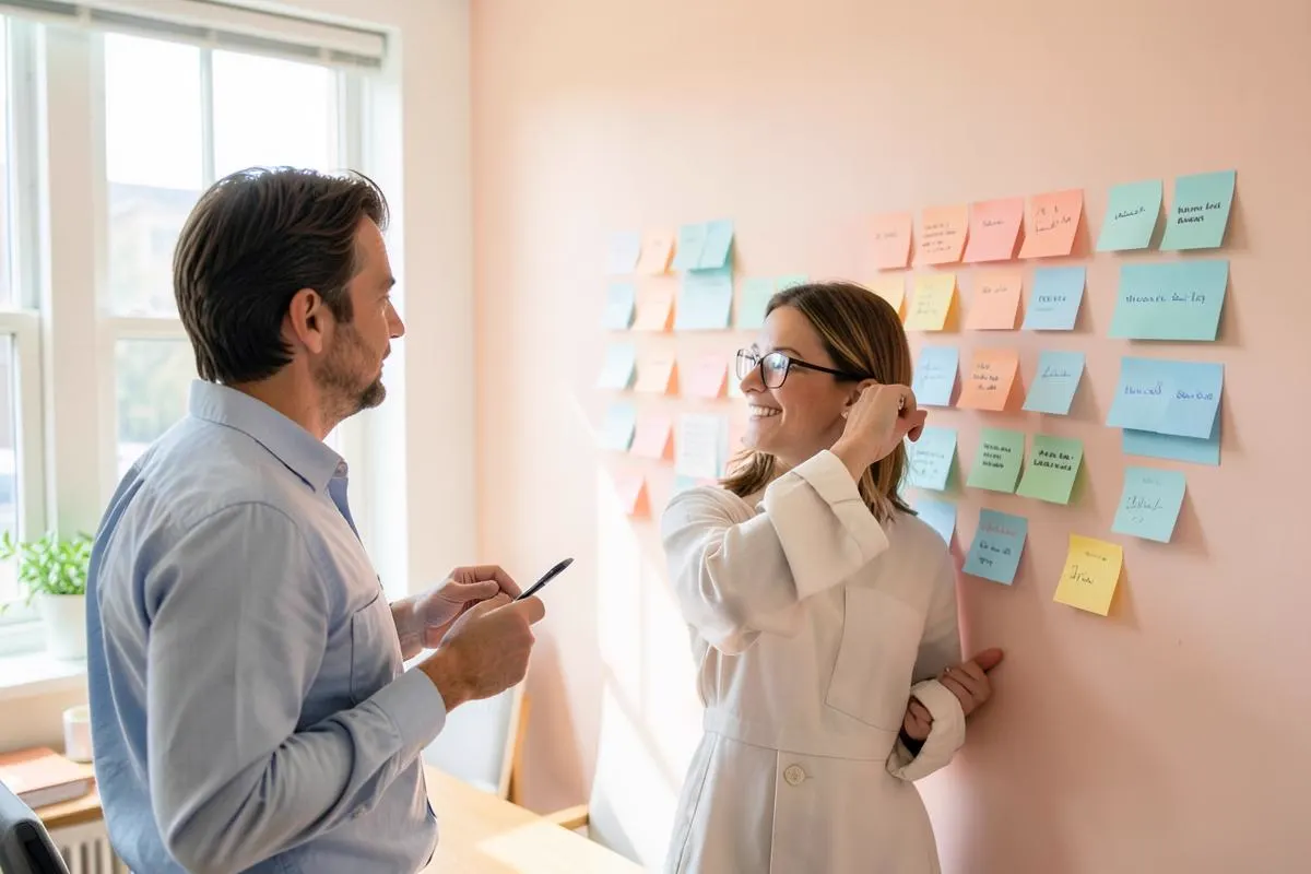 Brand strategists mapping positioning and messaging together